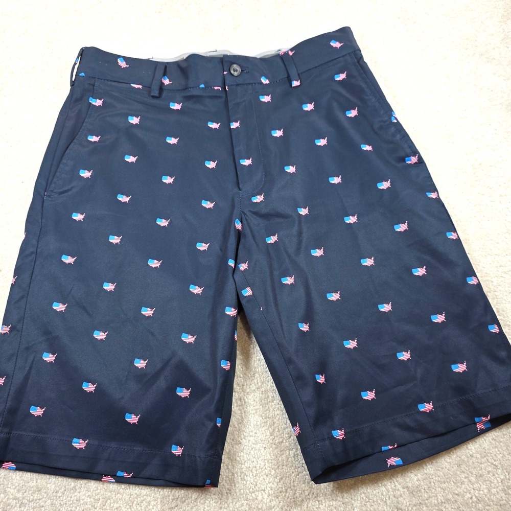 Walter Hagen Shorts Mens 30 Blue American Flag Print 11 Majors Golf Performance